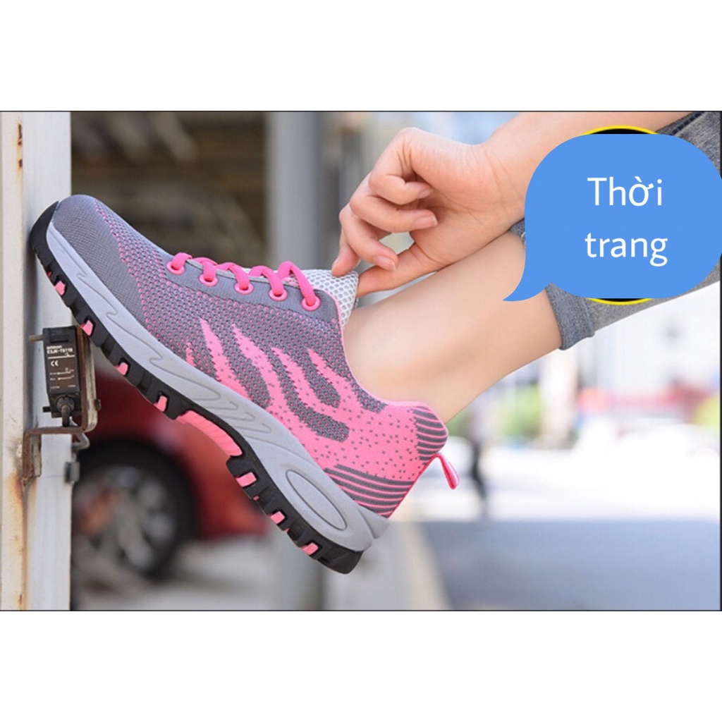 Giày Bảo Hộ Lao Động Nữ Thể Thao Siêu Bền Siêu Nhẹ Đế Thép Chống Đinh Thời Trang, Mũi Thép Chống Dập Ngón.