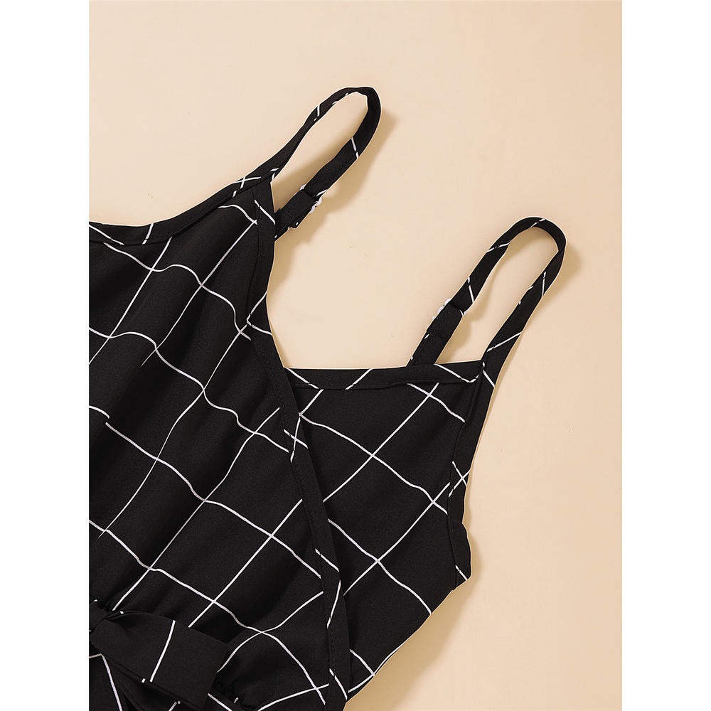 Áo liền quần Mikrdoo hai dây màu đen in kẻ sọc phong cách mùa hè cho bé gái 1-5 tuổi