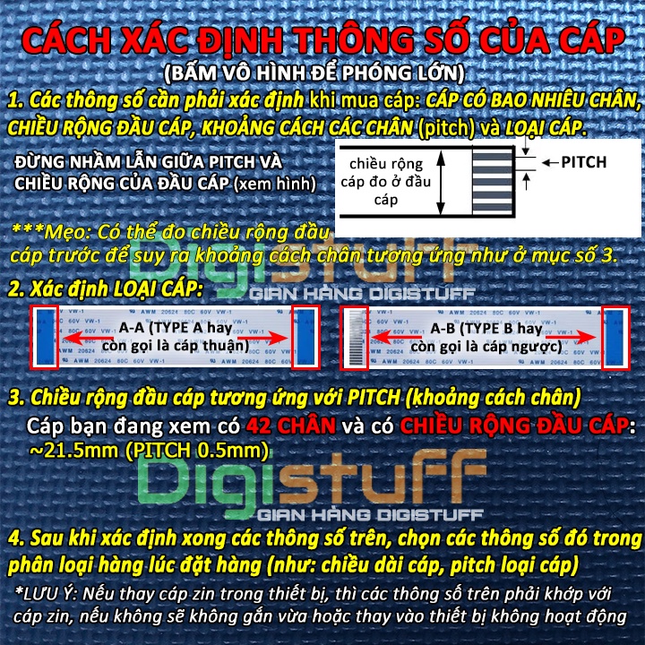 Cáp bẹ 42 pin AWM 20624 80C 60V VW-1 thay cáp tín hiệu cho màn hình TV LCD / LED và các thiết bị khác