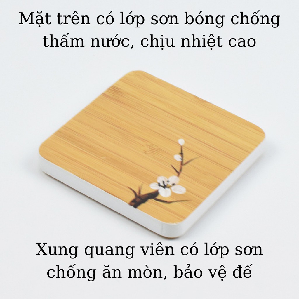 [Mã LT50 giảm 50k đơn 250k] Bộ 6 chiếc đế lót cốc, ly, chén bằng tre thiên nhiên TiLoKi TDL03 kích thước 8,1x8,1x1cm