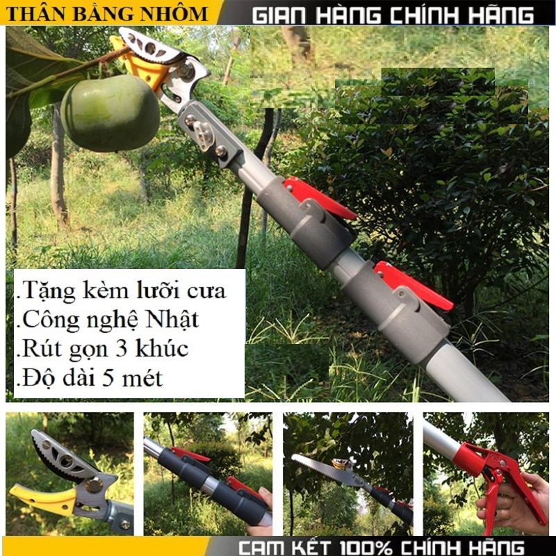Kéo cắt cành hái quả kết trên cao 3 đoạn dài 3-4-5m hàng Đài Loan chất lượng cao