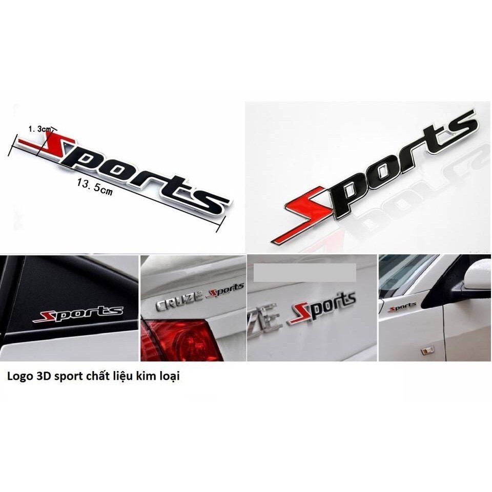 Decal chữ SPORT kim loại trang trí ô tô xe máy S030