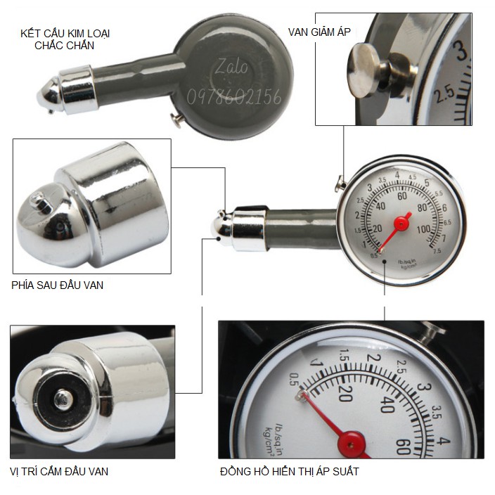 Đồng hồ đo áp suất lốp cho ô tô, xe máy