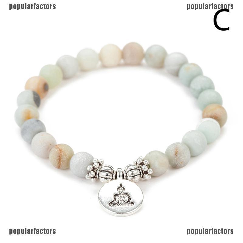 [Popular] Women Men Matte Amazonite Stone Lotus Buddha Yoga Bracelets Chakra Mala Beads [FS]