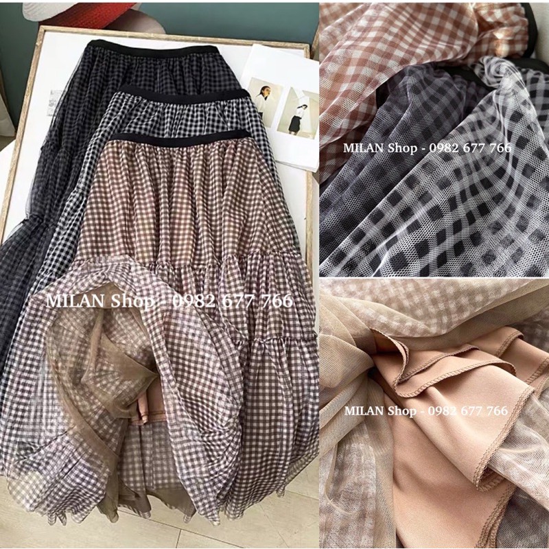 Chân váy midi kẻ caro bồng bềnh xinh yêu | BigBuy360 - bigbuy360.vn