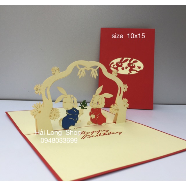 Thỏ tặng hoa ( rabbit )  - Sinh Nhật - Birthday - Thiệp 3D