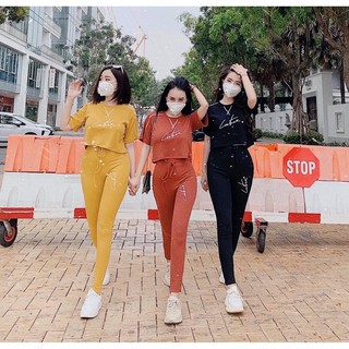 Bộ áo Croptop tay ngắn + quần dài thể thao dành cho nữ