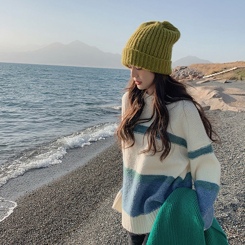 Áo Sweater Dệt Kim Mềm Mại Dáng Rộng Kiểu Retro Thời Trang Thu Đông Cho Nữ