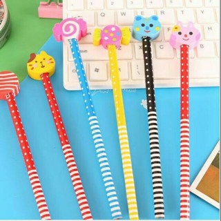 100 cây Bút chì gỗ đầu tẩy hoạt hình