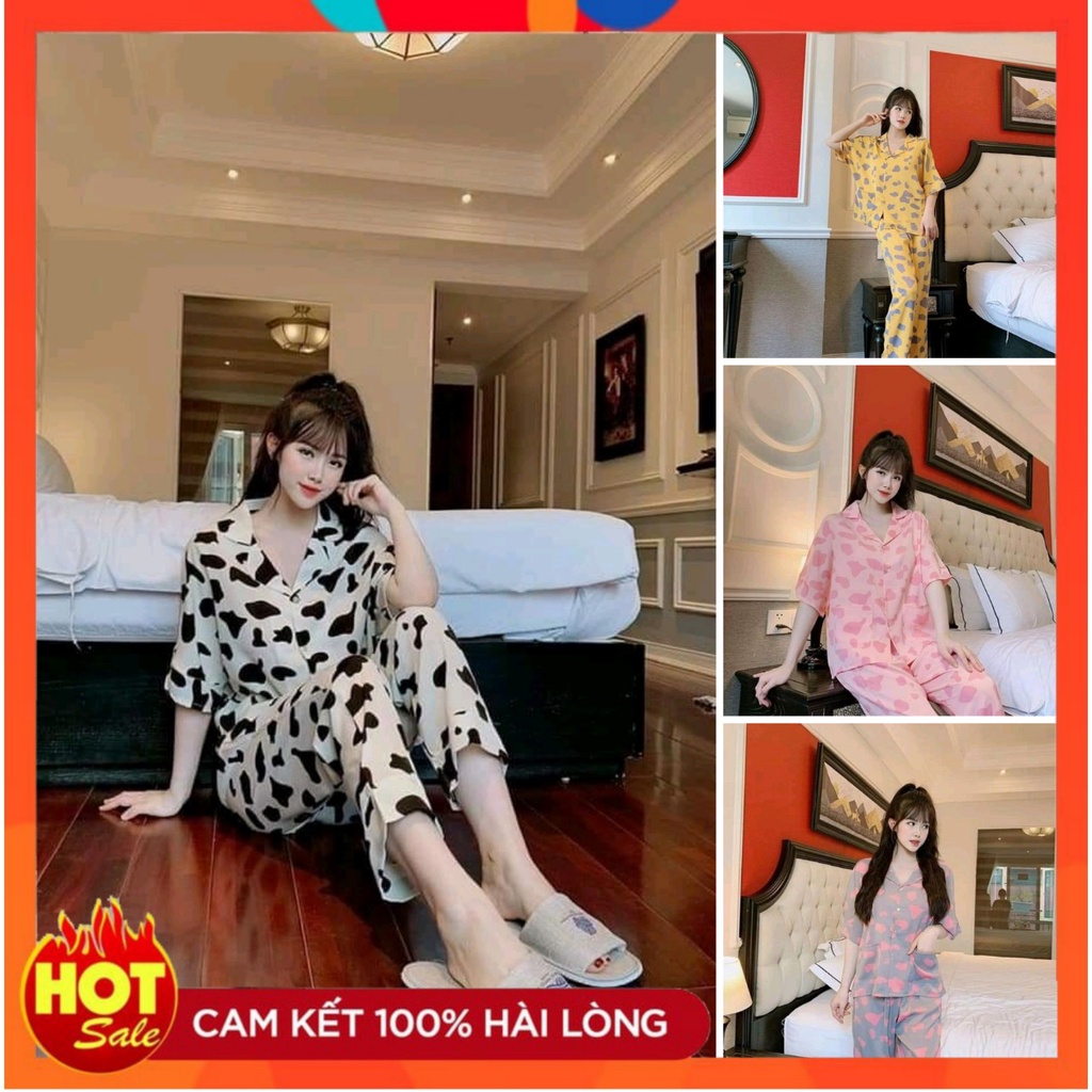 Bộ pijama dài tay chất kate lụa họa tiết siêu xinh, Set bộ ngủ pijama CARY