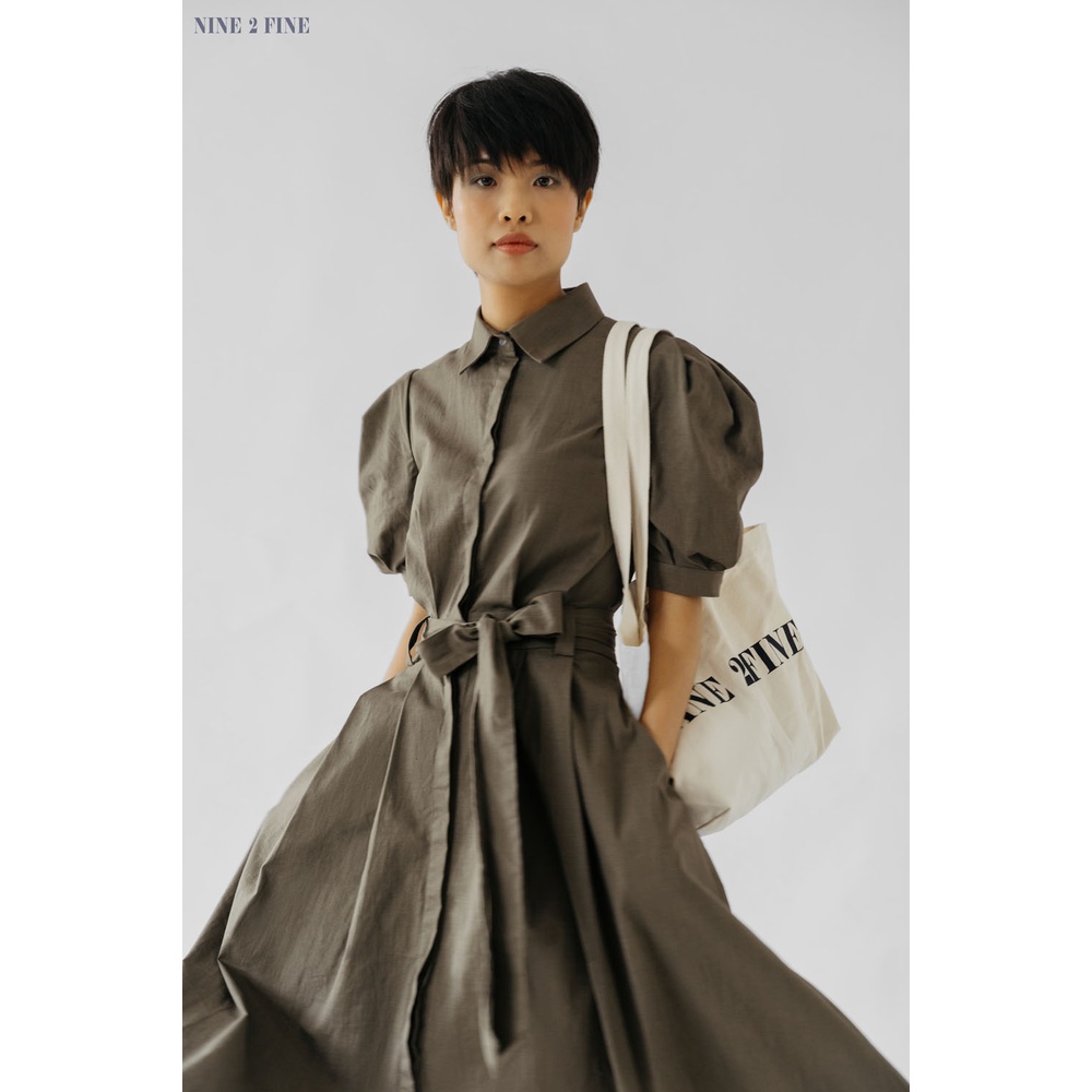 NINE 2 FINE - Váy điệu linen dáng xòe tay phồng linen dress with puff sleeves