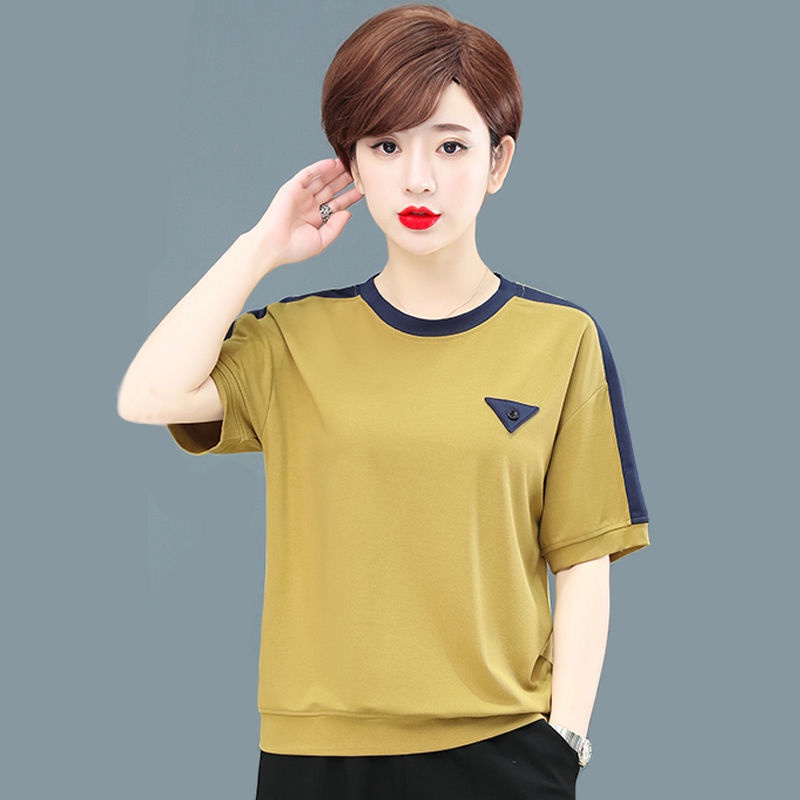 Áo thun tay ngắn cổ tròn plus size cho phụ nữ trung niên