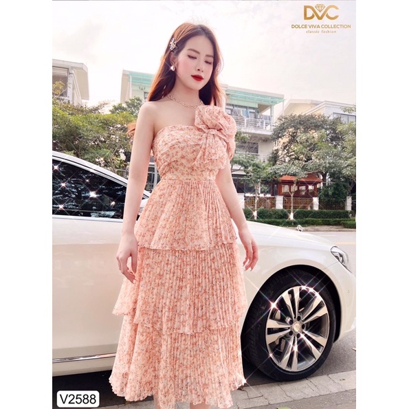 V2588 váy voan hoa nhí 3 tầng