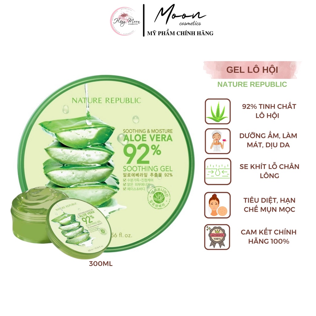 Gel Dưỡng Ẩm Lô Hội NATURE REPUBLIC Soothing & Moisture Aloe Vera 92% Soothing Gel 300ml