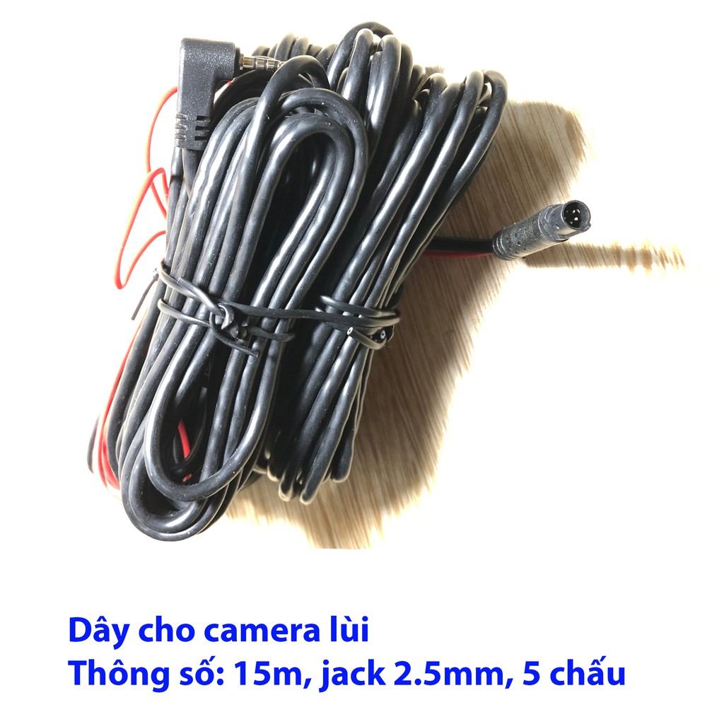 Dây tín hiệu camera lùi trên ô tô, dài 15m, 5 chân, jack 2.5mm