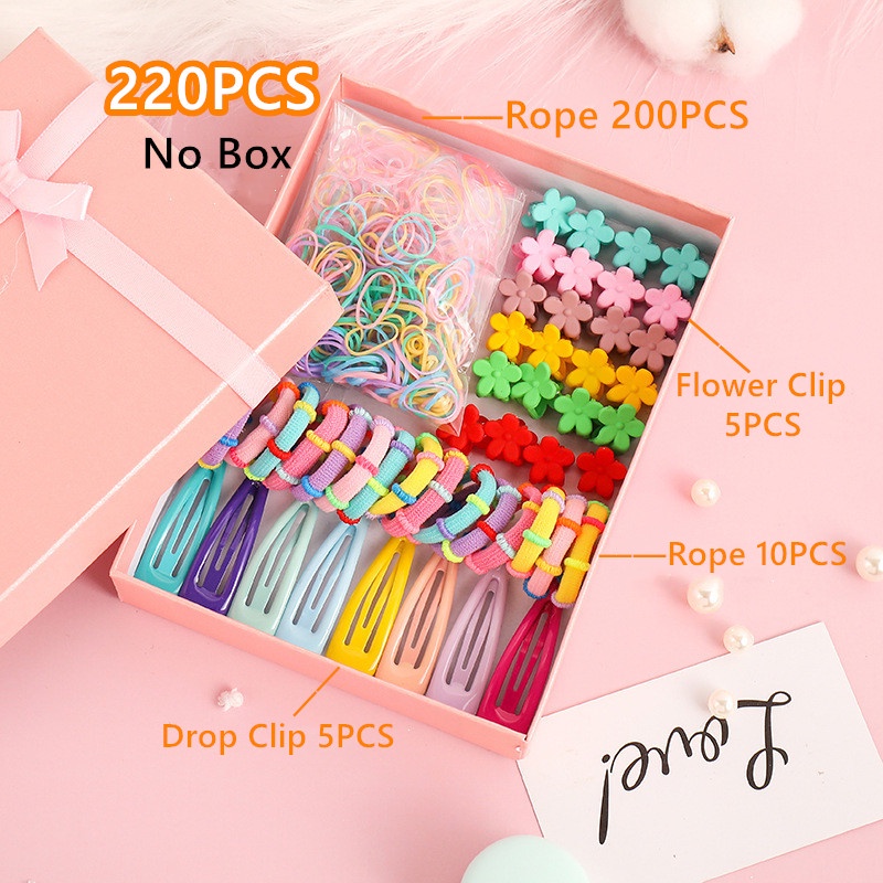 Set 220 Kẹp Tóc Nhiều Màu Sắc Dễ Thương Cho Bé Gái