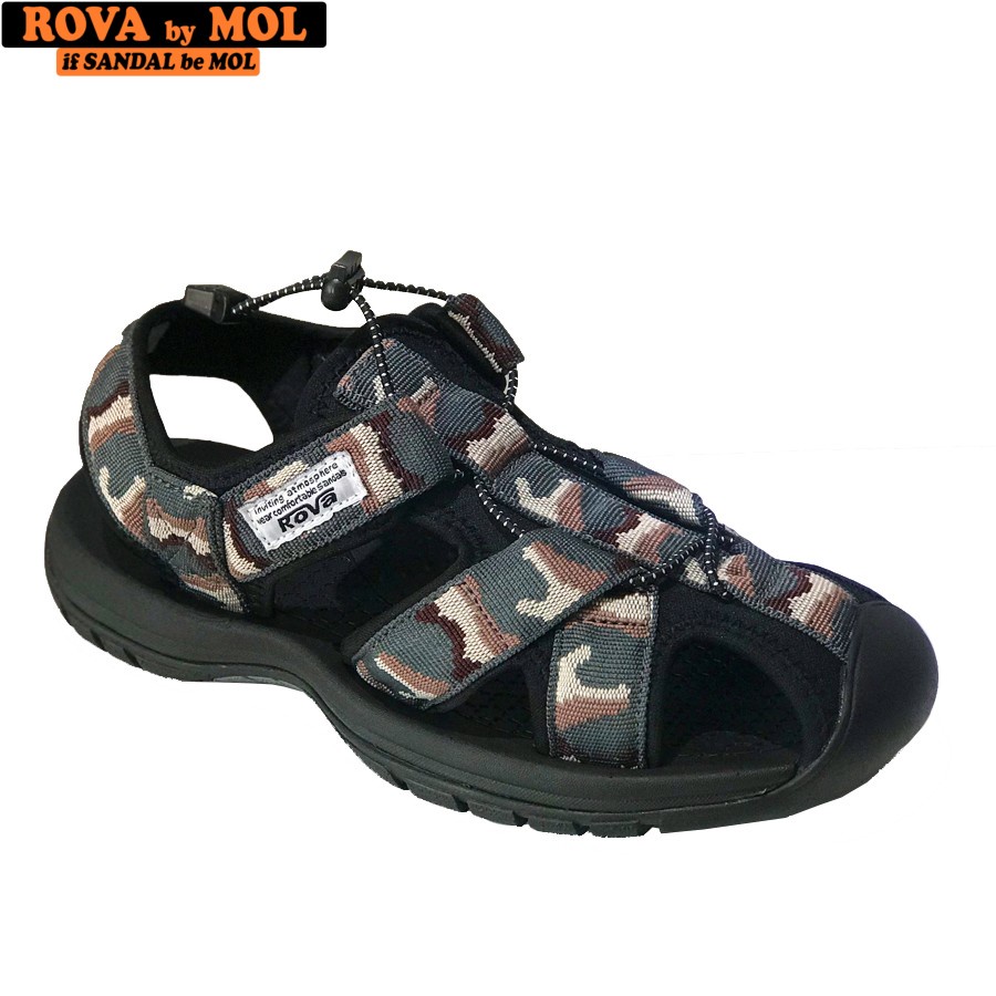 Giày sandal nam bít mũi hiệu Rova đế cao su quai dù thích hợp đi làm đi phượt đạp xe màu lính mã RV626