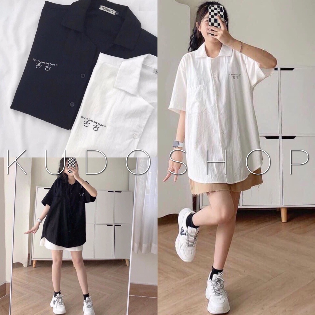 Áo sơ mi cộc tay oversize YOU cổ bẻ cúc cài thanh lịch/ Áo sơ mi nam nữ form rộng unisex mặc đi học, đi chơi_kudoshop