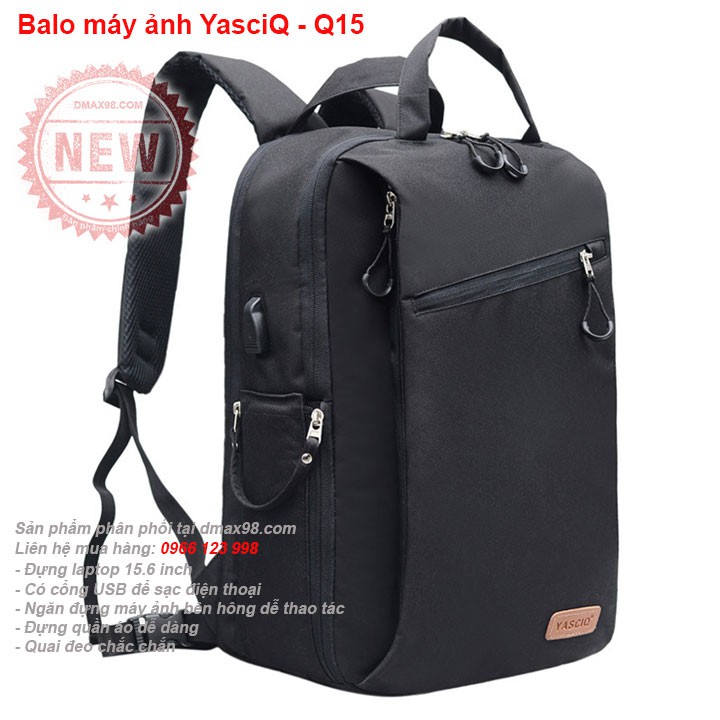 Balo YasciQ - Q15 đựng máy ảnh du lịch, được quần áo, laptop 15.6