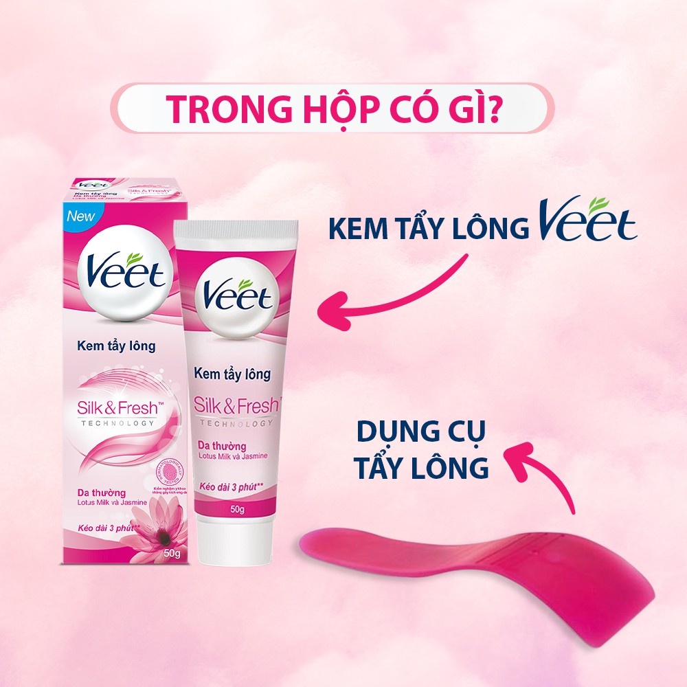 Kem tẩy lông Veet Silk &amp; Fresh Aloe Vera &amp; Vitamin E Dành Cho Da Nhạy Cảm 50g