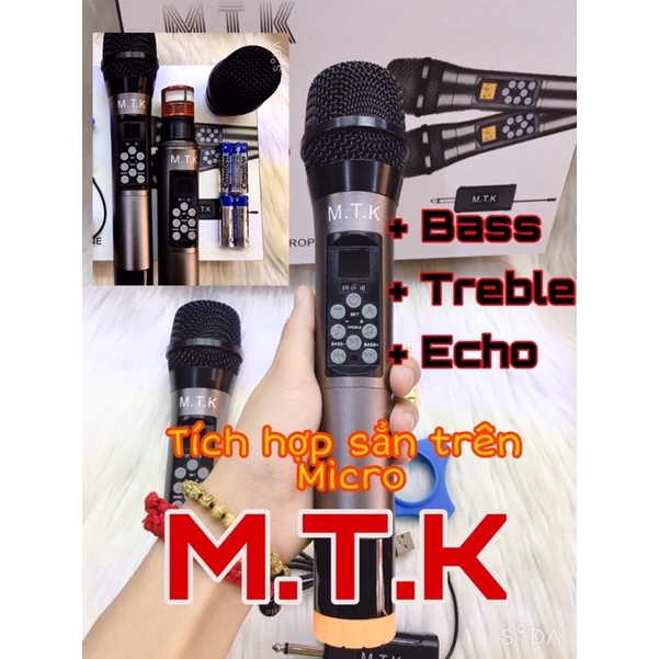 Micro không dây đa năng cao cấp MTK 1A - Tích hợp chỉnh bass, treble, echo ngay trên micro, Màn hình LED, âm thanh tốt