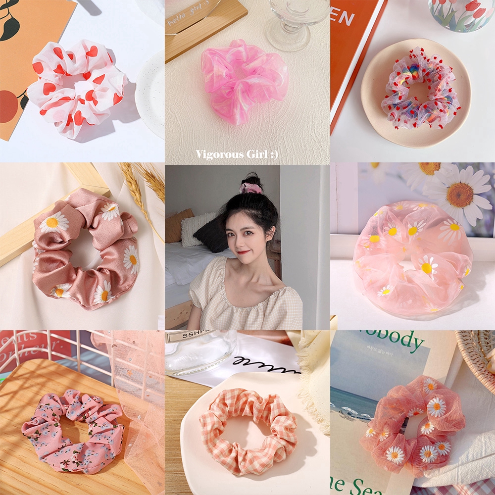 INS Hồng Scrunchies Hoa Cúc Bươm Voan Cột Tóc Scrunchie Con Gái Chun Buộc Tóc Phụ Kiện Tóc | WebRaoVat - webraovat.net.vn