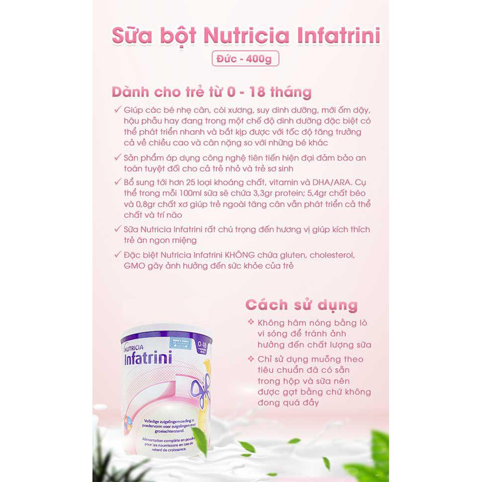 Sữa Bột Nutricia Infatrini Đức Lon 400g Dành Cho Các Bé Sinh Non, Sinh Thiếu Tháng, Nhẹ Cân, Suy Dinh Dưỡng