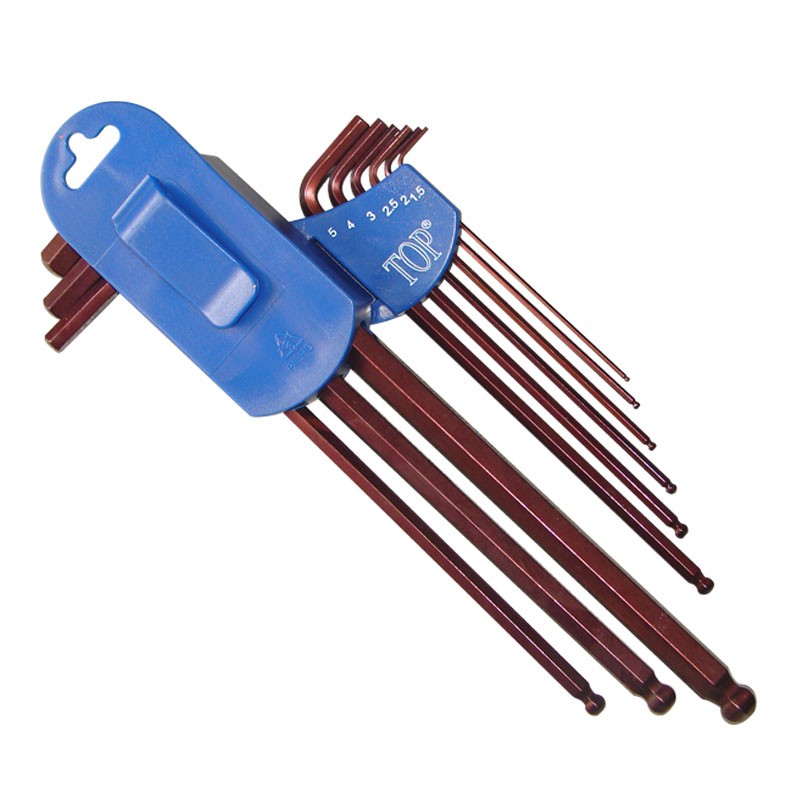 BỘ LỤC GIÁC 9 CÂY ĐẦU BI XI NÂU HỆ MÉT (1.5 -- 10 MM) - TOP AWT-30004-BK