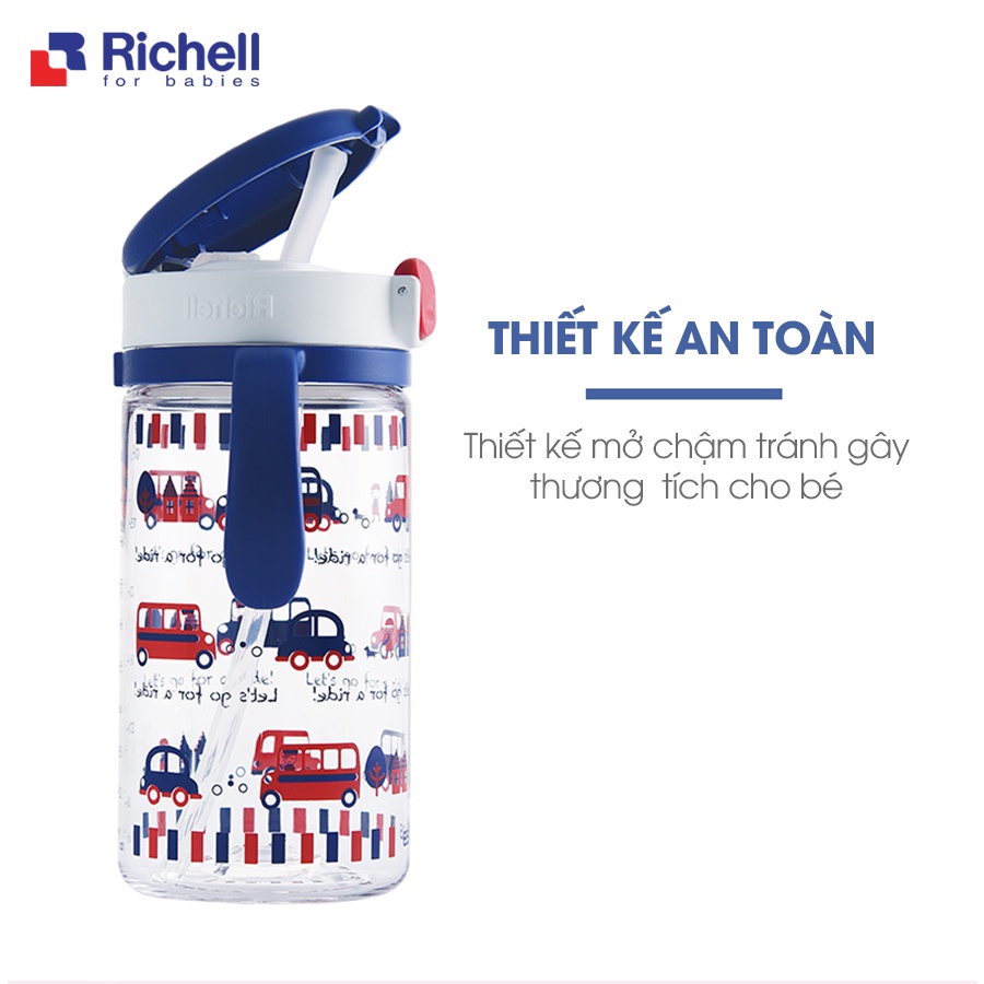 Bình tập uống nước ống hút có tay cầm AQ Richell 320ml nhựa PP cao cấp (Xanh) - RC22016 - binh tap uong nuoc cho be