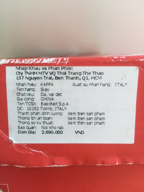 Tly giày kappa trắng 90% size 37