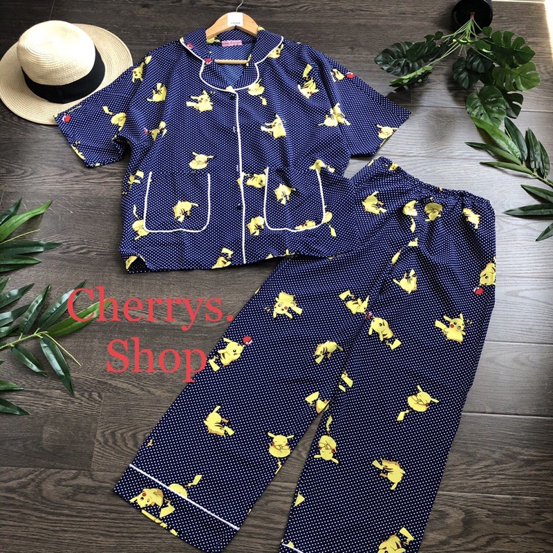 set đồ bộ pijama lụa thái fom cánh dơi cộc tay quần dài dưới 60 kg siêu đep