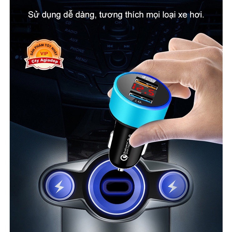 Tẩu sạc oto xe hơi xịn Qualcomm QC3.0 2 cổng USB