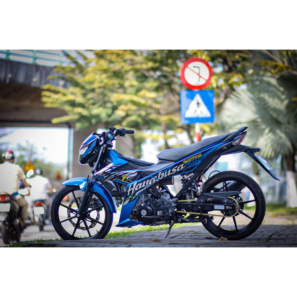 Tem Rời Dán Xe Satria Fi - Raider Fi Mẫu Hayabusa Xanh Đen Trắng Chữ Satria F150 Hàng 3 Lớp Chất Lượng Cao .Team Decal