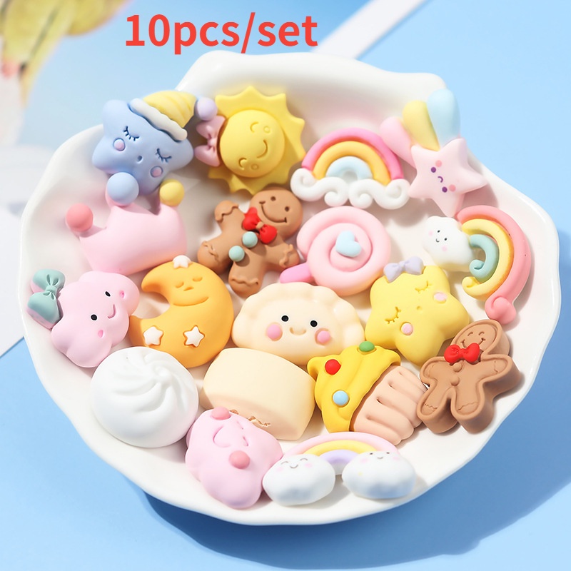 Bộ 10 miếng resin dán trang trí điện thoại hình đám mây/cầu vồng đáng yêu