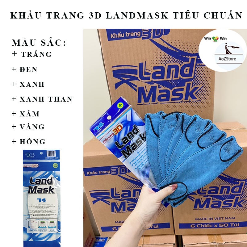 Khẩu trang 3d Landmask kf94 kháng khuẩn chính hãng 4 lớp người lớn và trẻ em gói 6 cái
