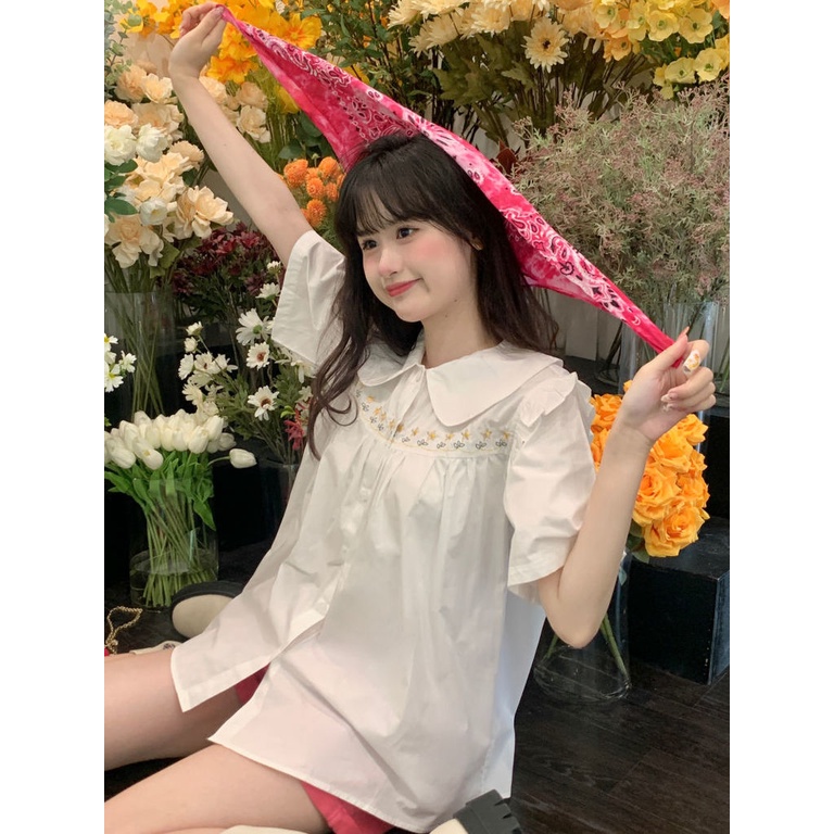 Áo Sơ Mi Tay Ngắn Thêu Họa Tiết Rừng Mới