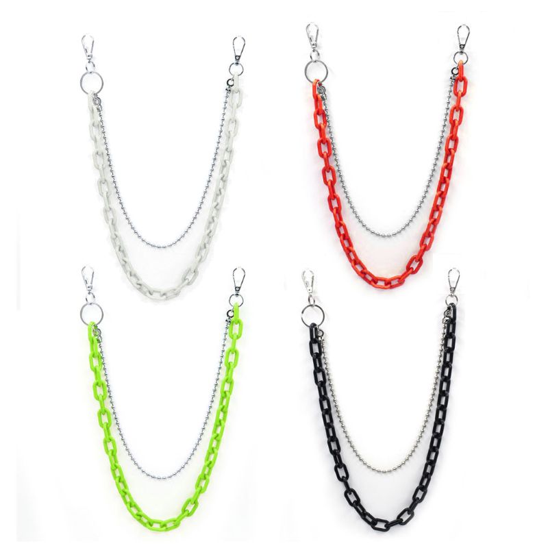 Móc Khóa Dây Xích Đôi Bằng Kim Loại Đơn Giản Gắn Thắt Lưng Quần Jean