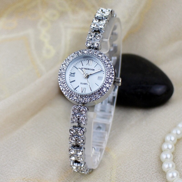 Đồng hồ nữ Kingnuos chính hãng mặt đính đá dây kim loại đính đá sang trọng