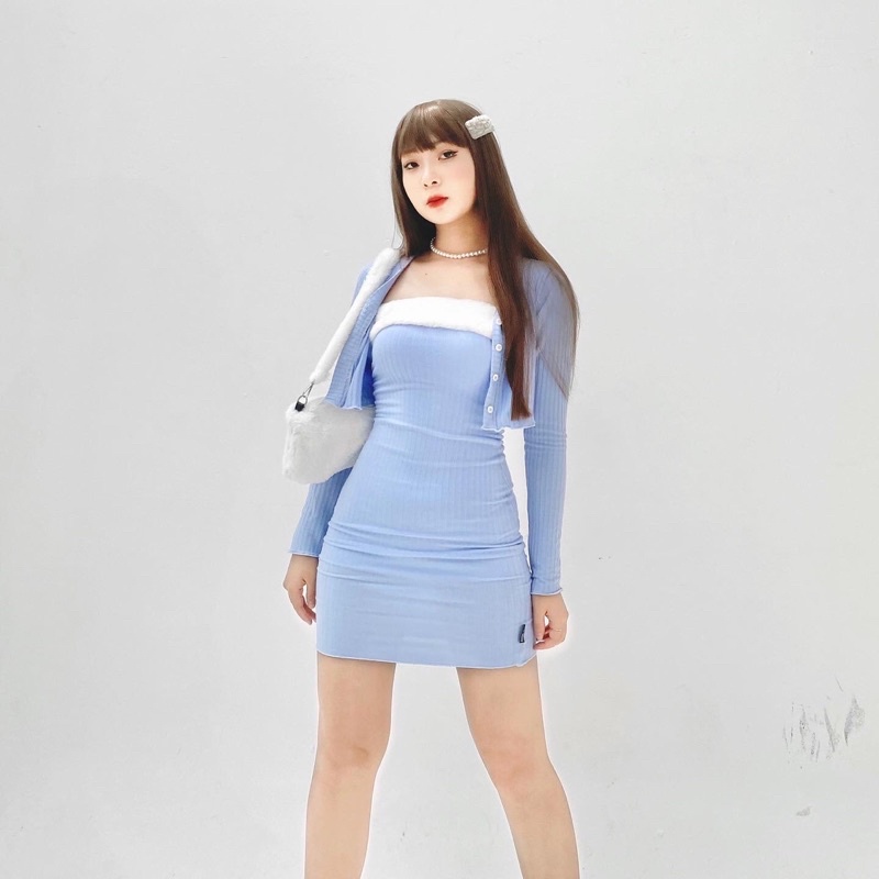 GILL BABY | Set váy lông body đầm body chất thun gân sexy sang chảnh kèm bộ lông tháo rời mặc được nhiều kiểu (FANXIE DR | BigBuy360 - bigbuy360.vn