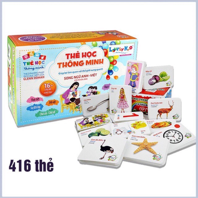 Bộ thẻ học thông minh, flashcards 16 chủ đề tiếng anh/việt với 416 thẻ song ngữ cho bé - DC7