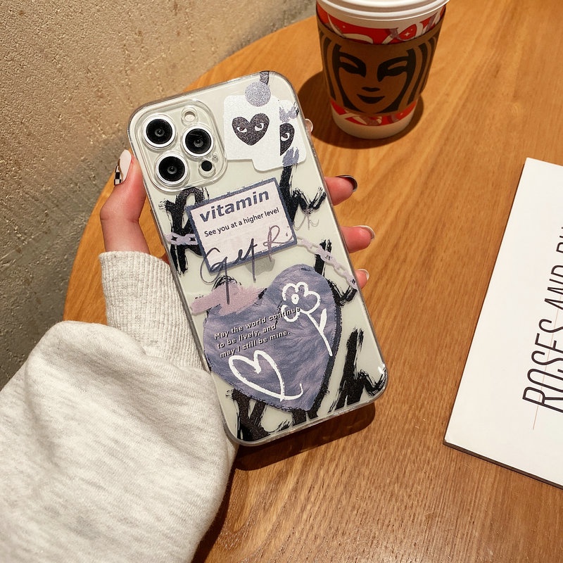 Ốp điện thoại mềm họa tiết trái tim màu xám thích hợp cho iPhone 13 11 12 Mini Pro XR X XS Max 6 6S 7 8 Plus SE 2020