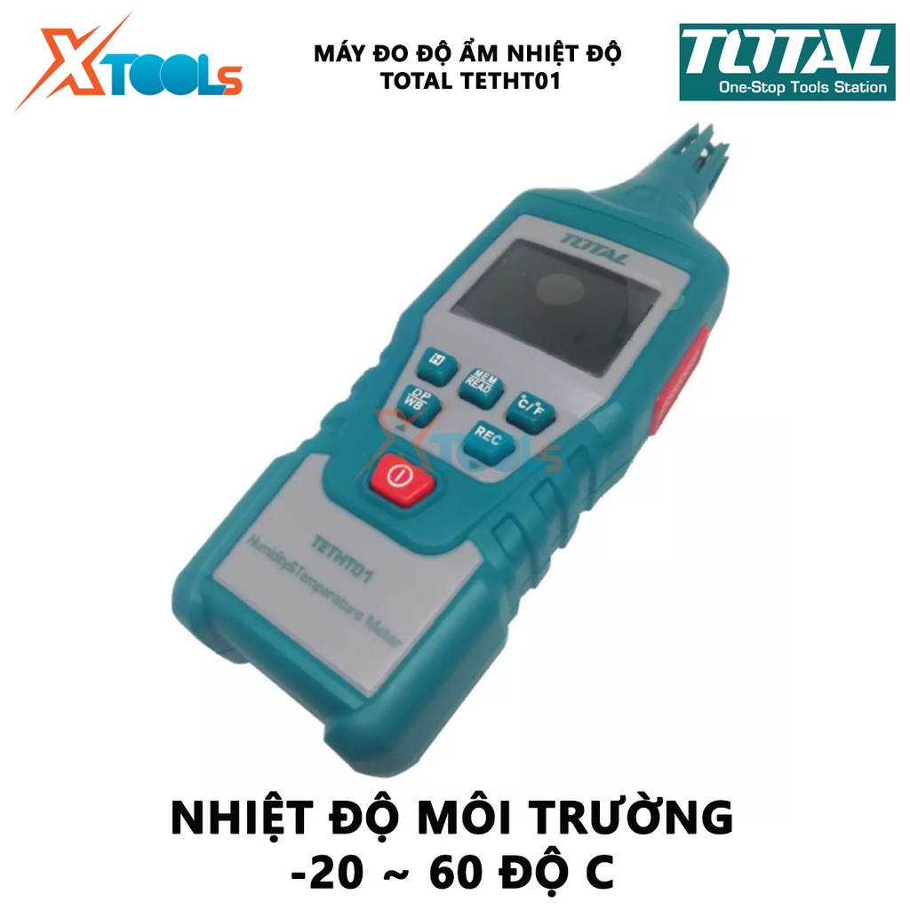 Máy đo độ ẩm và nhiệt độ kỹ thuật số TOTAL TETHT01 | thiết bị kiểm tra độ ẩm nhiệt độ Với chức năng đèn nền, báo pin thấ