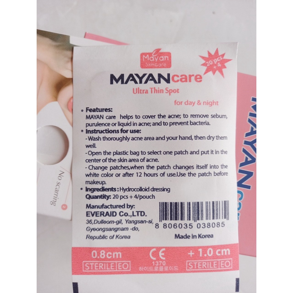 [HÀN QUỐC] Miếng dán mụn Mayan Care Ultra Thin Spot hỗ trợ giảm mụn trong vòng 48h 20 miếng/24 miếng