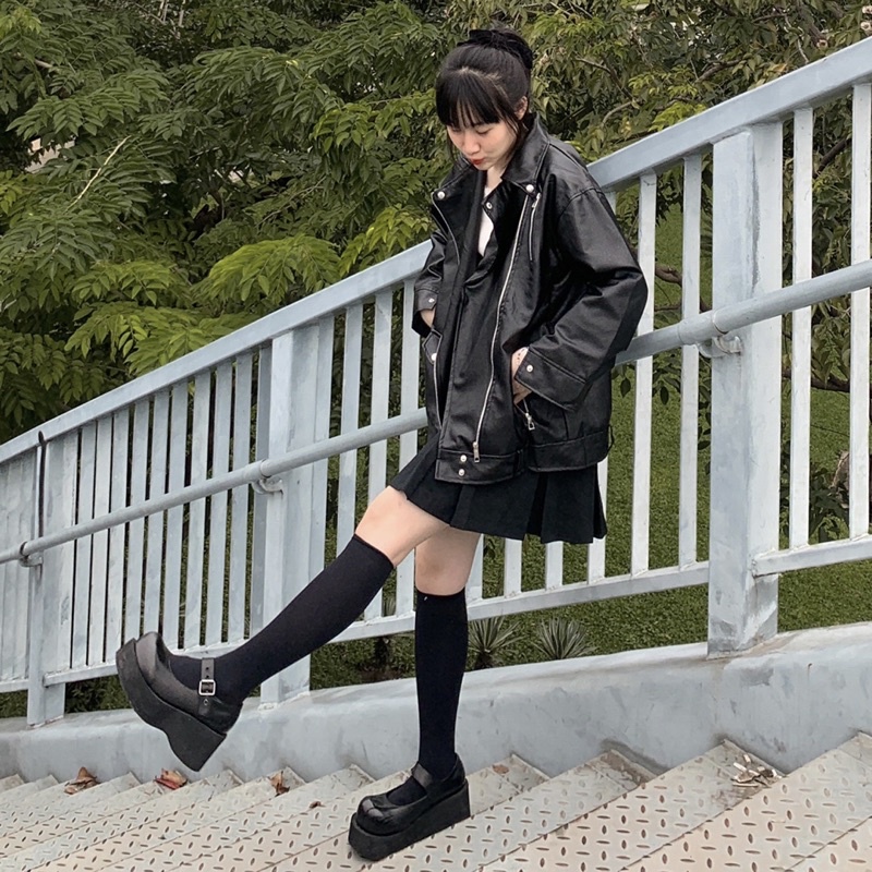 ÁO DA BIKER ULZZANG CÓ ĐAI