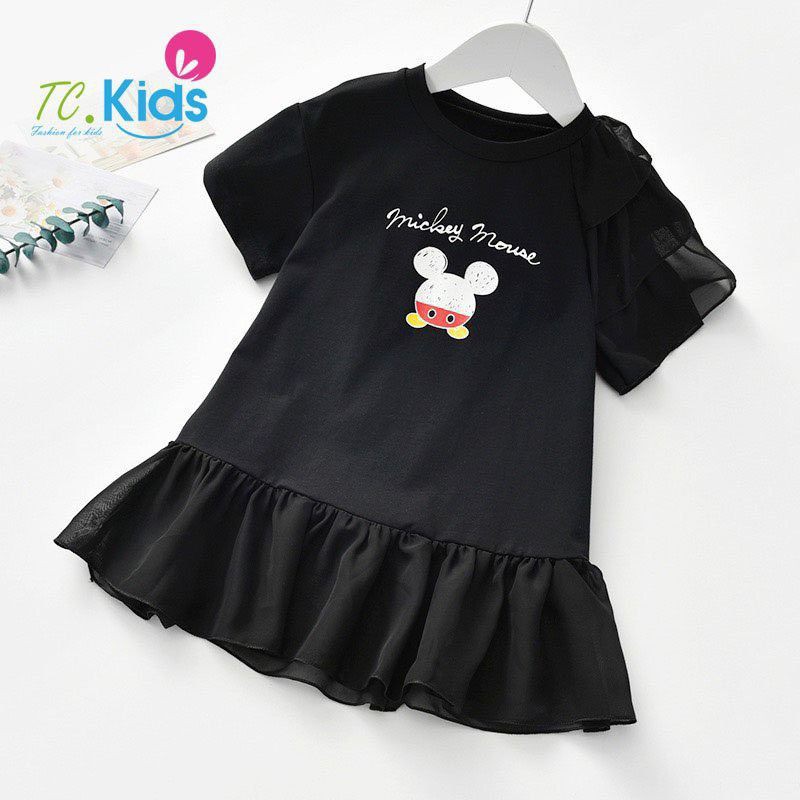 Đâm thun cotton Mickey tay và lai đuôi cá phối voan