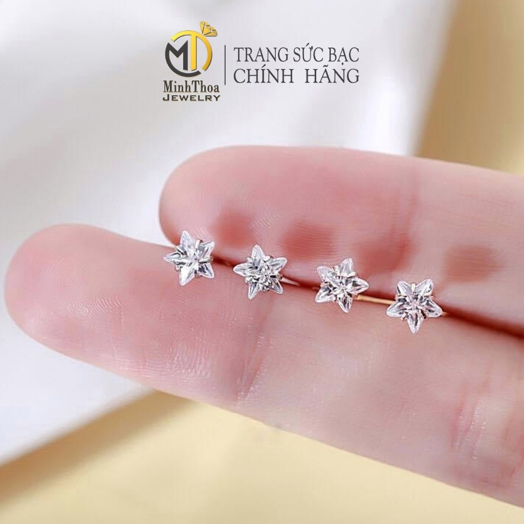 Khuyên tai nụ bạc ngôi sao, bông hoa tai nữ bạc đẹp trang sức phong cách Hàn Quốc Minh Thoa Jewelry