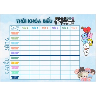 Set 2 thời khóa biểu - timetable BTS giấy decan dễ thương kích thước A5