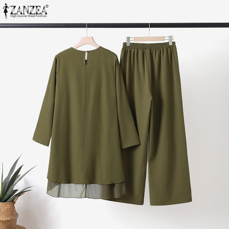 Bộ đồ Hồi Giáo ZANZEA dáng suông lưng thun hai lớp viền ren không đều cho nữ