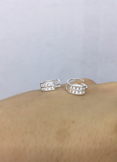 Khuyên tai 2 hàng đá đường kính 9-11mm NGỌC MẬU bạc thâth