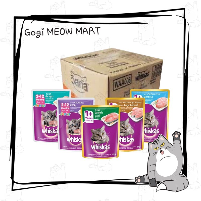 [GIẢM GIÁ SỐC] Pate Whiskas cho MÈO 1+ mix 2 vị - thùng 24 túi 85gr - Thức ăn dinh dưỡng thú cưng Gogi Meow Mart